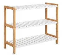 Homcom 3-Tier Shoe Rack Wood Frame Slatted Shelves Spacious Open Hygienic Storage Home Hallway Furniture Family Guests 70L x 26W x 57.5H cm - Natural