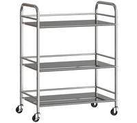 HOMCOM 3 Tier Stainless Steel Kitchen Storage Trolley with Adjustable Shelf - Silver