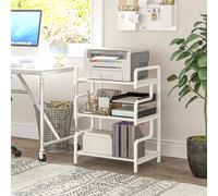 HOMCOM 3-Tier Storage Shelves, Metal Shelving Unit, Industrial Printer Table for Home Office, Display Rack for Living Room in White HOMCOM White