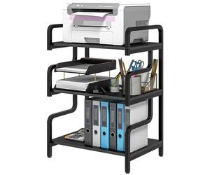 Homcom 3-Tier Storage Shelves, Metal Shelving Unit, Industrial Printer Table For Home Office, Display Rack For Living Room In Black Black
