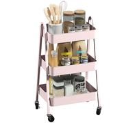 HOMCOM 3-Tier Rolling Utility Cart Kitchen Storage Trolley on Wheels Pink, Pink