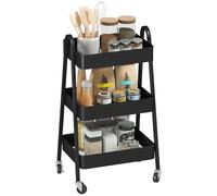 HOMCOM 3-Tier Rolling Utility Cart Kitchen Storage Trolley on Wheels Black, Black
