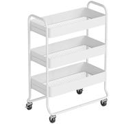 HOMCOM 3-Tier Storage Trolley on Wheels, Rolling Utility Cart with Mesh Backets for Kitchen, Bathroom, Bedroom, White
