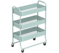 HOMCOM 3-Tier Storage Trolley on Wheels, Rolling Utility Cart with Mesh Backets for Kitchen, Bathroom, Bedroom, Light Green