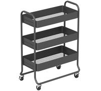 HOMCOM 3-Tier Storage Trolley on Wheels, Rolling Utility Cart with Mesh Backets for Kitchen, Bathroom, Bedroom, Black