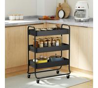 HOMCOM 3-Tier Storage Trolley, Storage Cart with Mesh Backets, Wheels - Black