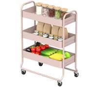 Homcom 3-Tier Storage Trolley, Storage Cart With Mesh Backets, Wheels In Pink Pink
