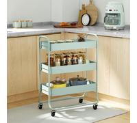 HOMCOM 3-Tier Storage Trolley, Storage Cart with Mesh Backets, Wheels - Light green - 1 - Metal