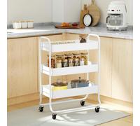HOMCOM 3-Tier Storage Trolley, Storage Cart with Mesh Backets, Wheels - White