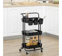 Homcom 3-Tier Utility Cart, Serving Trolley With Mesh Baskets Removable In Black Black One Size