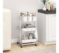 HOMCOM 3-Tier Utility Cart, Rolling Serving Trolley with Baskets, White HOMCOM White