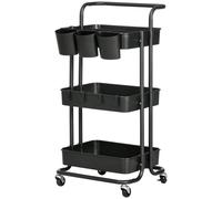 Homcom 3-Tier Utility Cart, Serving Trolley With Mesh Baskets Removable In Black Black