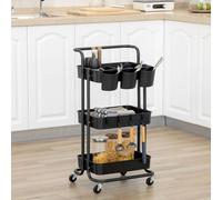 HOMCOM 3-tier Utility Cart, Rolling Serving Trolley, Black