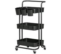 Homcom 3-Tier Utility Cart, Rolling Serving Trolley With Baskets, Black