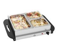 HOMCOM 3 Tray Electric Food Warmer Buffet Server with Warming Plate, Cool Touch Handles, Adjustable Temperature, 300W, 1 x 2.5L and 2 x 1L Pans