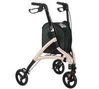 HOMCOM Lightweight Aluminium 3-Wheel Rollator with Adjustable Handle Storage Bag, Gold