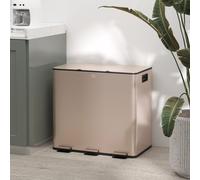 HOMCOM Triple Kitchen Bin, 3 x 15L Pedal Bin, Stainless Steel Three Rubbish Bin with Removable Inner Buckets, Soft Close Lid, Fingerprint-Proof for Recycling and Waste, Gold Tone