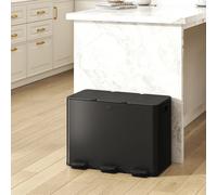 HOMCOM 3 x 15L Triple Kitchen Bin Pedal Bin for Recycling and Waste, Black