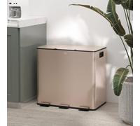 HOMCOM 3 x 15L Triple Kitchen Bin Pedal Bin for Recycling and Waste, Gold Tone, Clear