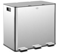 HOMCOM Triple 15L Steel Pedal Bin with Soft Close Lid and Removable Inner Buckets Silver, none