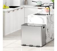 Homcom 3 X 15L Triple Kitchen Bin Pedal Bin For Recycling And Waste, Silver Tone