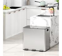 Homcom 3 X 15L Triple Kitchen Bin Pedal Bin For Recycling And Waste, Silver, Silver