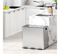 HOMCOM 3 x 15L Triple Kitchen Bin Pedal Bin for Recycling and Waste, Silver Tone
