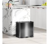 Homcom 3 X 15L Triple Kitchen Bin Pedal Bin For Recycling And Waste, Black Black One Size