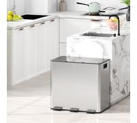 HOMCOM 3 x 15L Triple Kitchen Bin Pedal Bin for Recycling and Waste - Silver | TJ Hughes