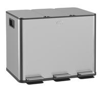 HOMCOM 3 x 20L Pedal Bin, Steel Triple Kitchen Bin with Soft Close Lid, Removable Inner Buckets, Fingerprint-Proof, Silver Tone