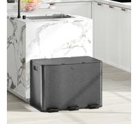 HOMCOM 3 x 20L Triple Kitchen Bin Pedal Bin for Recycling and Waste, Black - Black