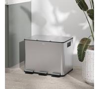 Homcom 3 X 20L Triple Kitchen Bin Pedal Bin For Recycling And Waste In Silver Silver One Size