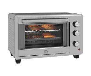 HOMCOM 30 Litre Mini Oven, Countertop Electric Cooker & Grill for Roasting, Baking, Grilling with Adjustable Temperature, 60 Min Timer, Baking Tray and Wire Rack, 1600W, Silver