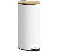 HOMCOM Kitchen Bin, 30 Litre Pedal Rubbish Bin with Removable Bucket, White, White