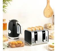 HOMCOM 3000W 1.7L Kettle with Retro Thermometer, 4 Slice Toaster Set, Black - Black