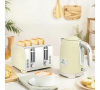 HOMCOM 3000W 1.7L Kettle with Retro Thermometer, 4 Slice Toaster Set, Black - Cream