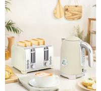 Homcom 3000W 1.7L Kettle With Retro Thermometer, 4 Slice Toaster Set, Grey