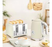 HOMCOM 3000W 1.7L Kettle with Retro Thermometer, 4 Slice Toaster Set in Beige HOMCOM Beige