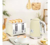 Homcom 3000W 1.7L Kettle With Retro Thermometer, 4 Slice Toaster Set In Cream Cream