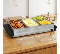 HOMCOM 300W Electric Buffet Server with Cool Touch Handles in Silver HOMCOM Silver