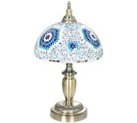 HOMCOM 30cm Tiffany Lamp with Button Switch and Metal Base | Stained Glass Bedside Table Lamp, for Bedroom, Study and Living Room, Blue