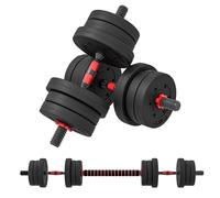 HOMCOM 20kg Adjustable 2-in-1 Barbell and Dumbbells Weight Set - Black, black