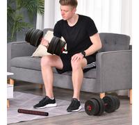 HOMCOM 30Kg Adjustable 2 In 1 Barbell Dumbbells Weight Set For Body Fitness, Black