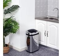 HOMCOM 30L Automatic Kitchen Bin with Lid and Infrared Motion Sensor - Silver - 33L x 25W x 58Hcm