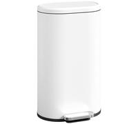 HOMCOM 30L Kitchen Bin 90° Stay-Open Lid Slim Rectangular Pedal Bin White