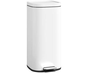 HOMCOM 30L Kitchen Bin with Lid Compact Pedal Bin Soft-Close White