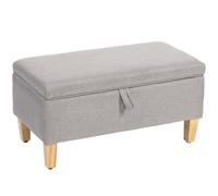 HOMCOM 30L Linen Storage Ottoman Padded Footstool with Rubberwood Legs for Storage Box, Bed End, Shoe Bench, Seating, Light Grey