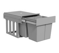 HOMCOM 30L Pull Out Bin - 2 Compartments (15L Each), Soft Close Under Sink Bin with Removable Buckets for 400mm Cabinets, Kitchen Waste and Recycling, Base Mounted, Light Grey