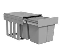 HOMCOM 31L Pull Out Bin Soft Close Under Sink for 400mm Cabinets Light Grey | 3 Compartments (15L + 2 x 8L), Removable Buckets, Kitchen Waste and Recycling, Base Mounted