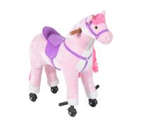 330-016PK HOMCOM Plush Walking Horse Ride On Toy with Wheels and Realistic Sounds Rocking Horse for Girls Boys 2+ Years Old, 50cm Tall, Pink